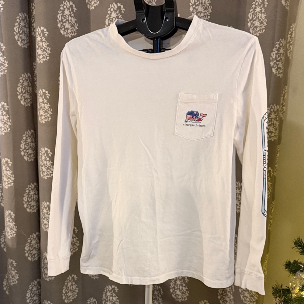 Vineyard Vines Hockey Whale White Long Sleeve Tee